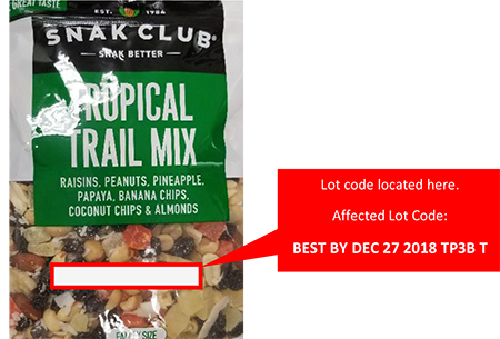 Century Snacks LLC Issues Allergy Alert On Undeclared Milk, Soy, Wheat and Cashews in Snak Club Family Size Tropical Trail Mix